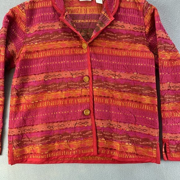 Orvis Womens Blazer Jacket Medium Red Orange Button Textured Polyester Casual - Picture 3 of 13